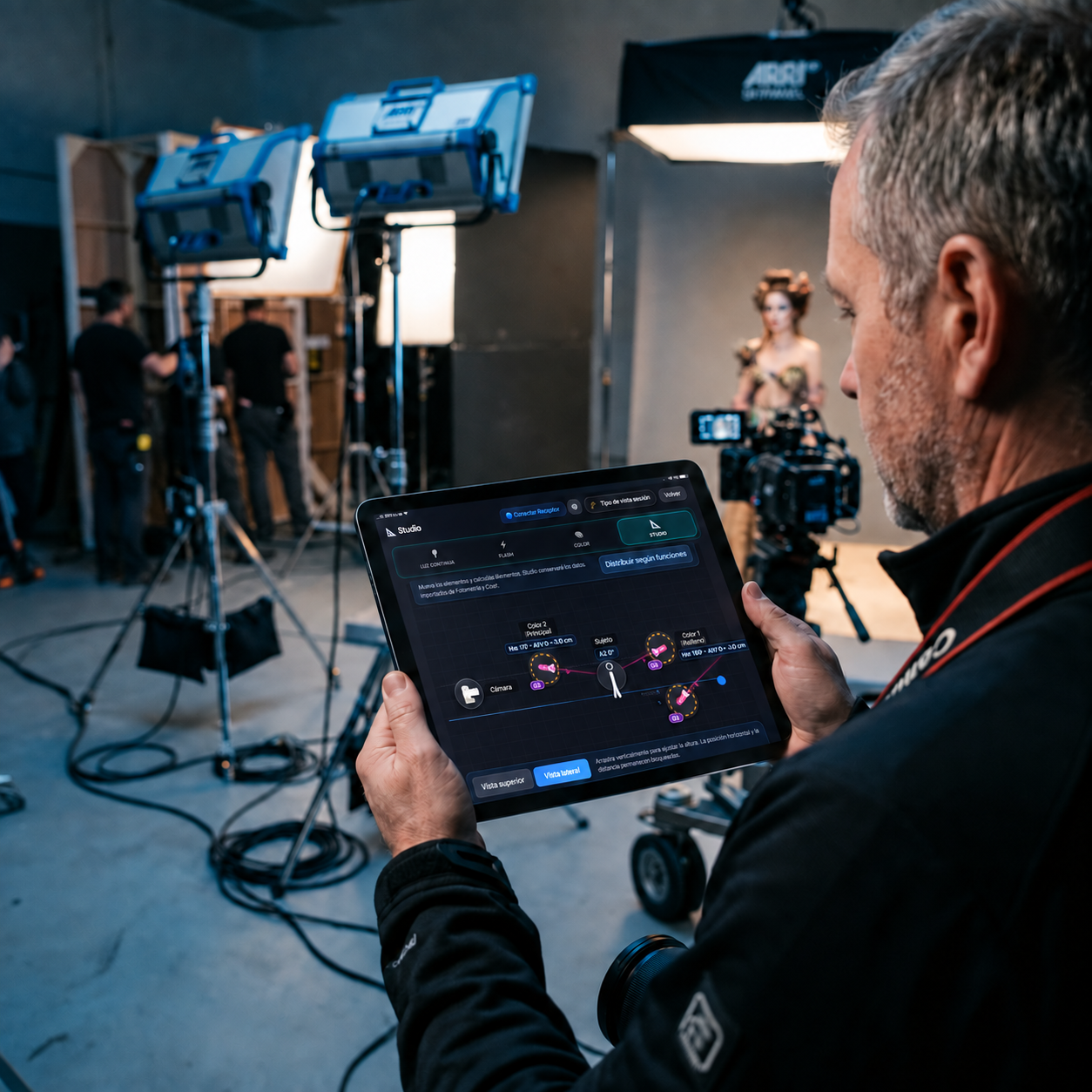 Fotógrafo utilizando ShotPlanner Pro Studio